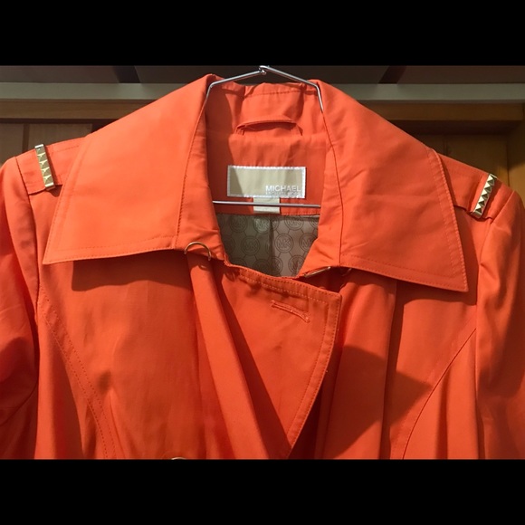 Michael Kors Trench coat poppy orange w/ gold accents size Small - Picture 5 of 9